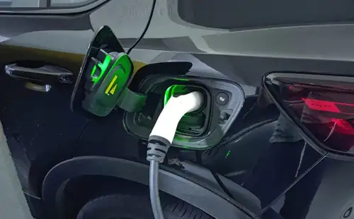 Carregador elétrico conectado a veículo, indicador verde de carregamento